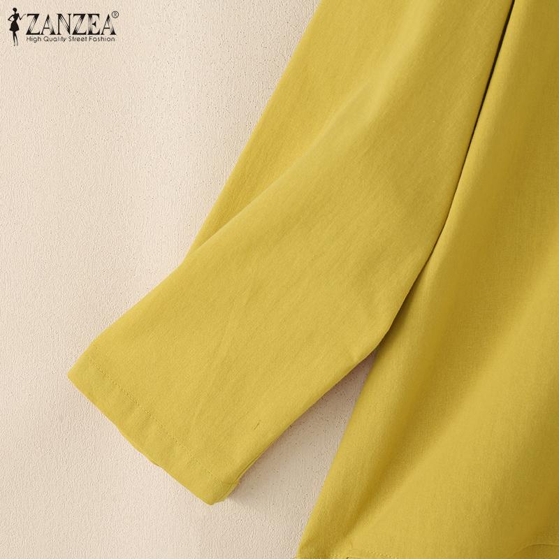 ZANZEA Women Casual Turn Down Collar Loose 3/4 Sleeve Cotton Blouse