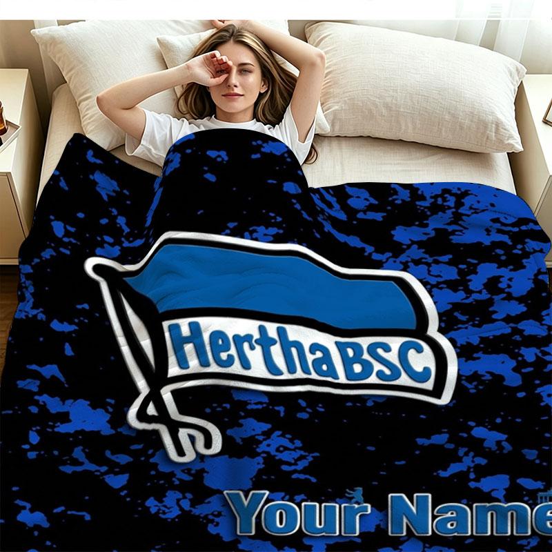 1PC Hertha BSC Custom Name Patterned Flannel Blanket Suitable For All Seasons for Home Decor Warmth and Comfort Gifts Holiday Present