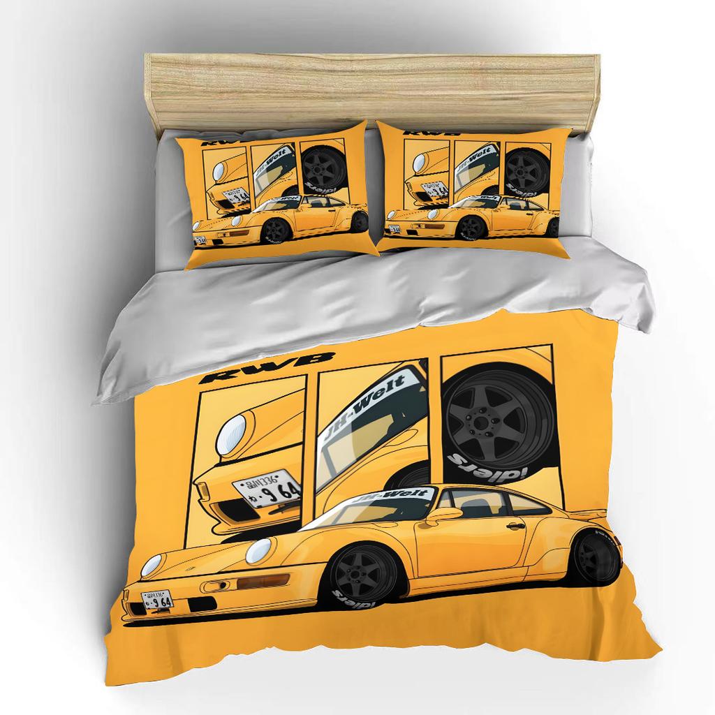 Classic Orange Sports Car Design Bedding Set for Kids Luxury Gift 3pcs Digital Print Comforter Set Soft Comfortable Breathable