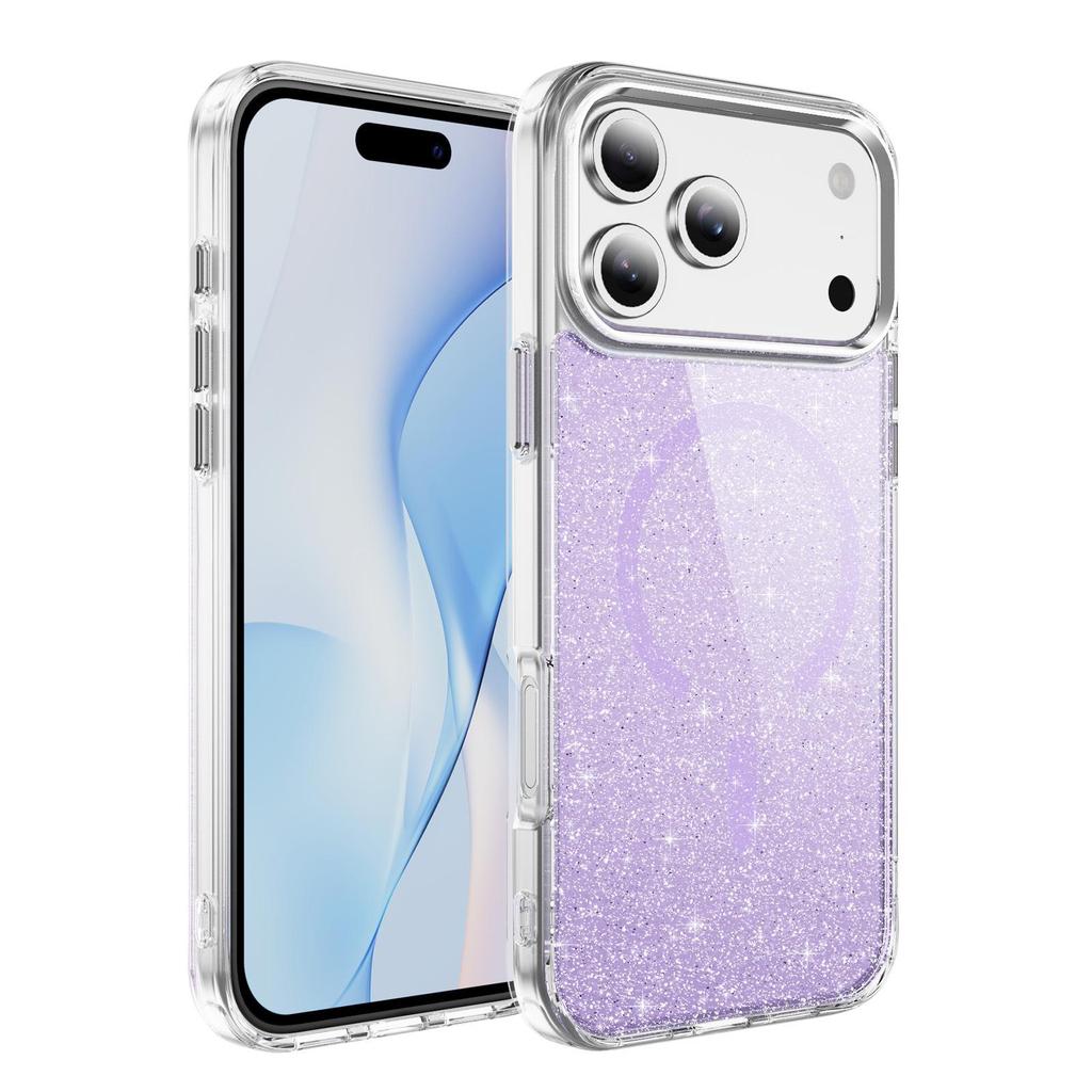 Custodia protettiva magnetica glitterata per iPhone 17 Pro Max con pulsanti in lega di alluminio
