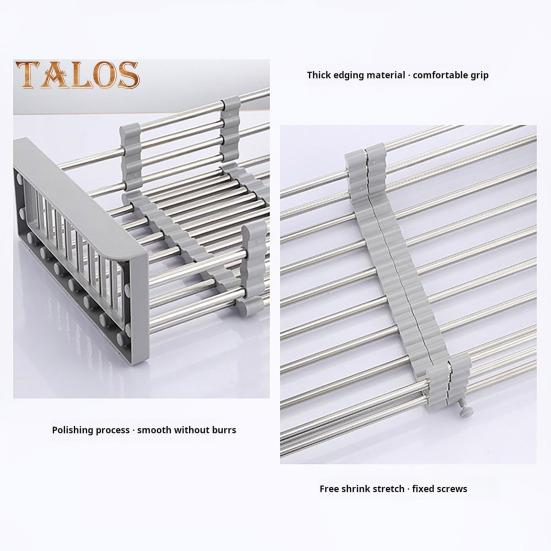 Stainless Steel Drain Rack Retractable Design Large Capacity Rust-Proof Corrosion Resistant Kitchen Sink Hollow Drain Rack Organizer