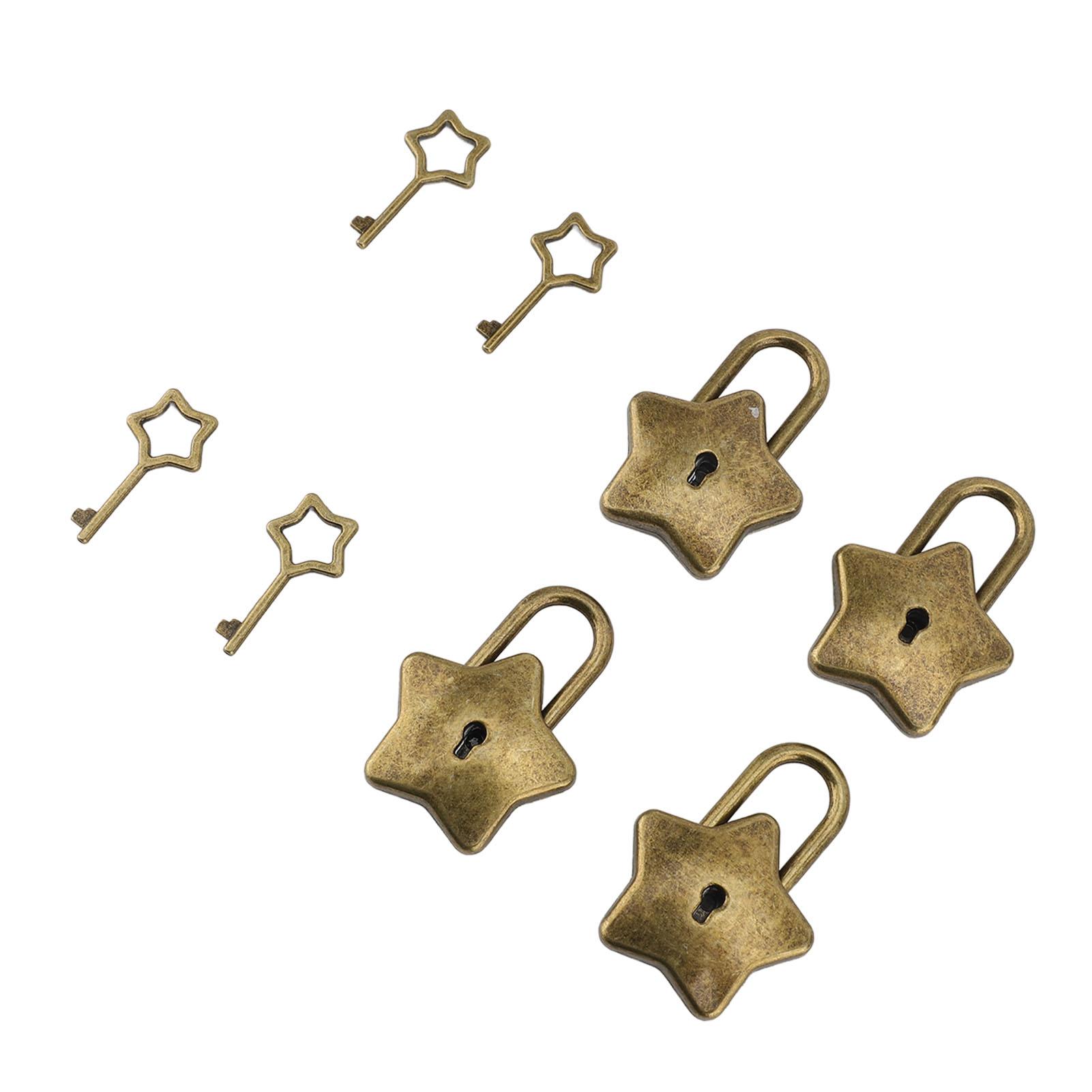 

4 Set Trsure Chest Padlock Metal Diary Book Jewelry Box Decorative Lock with Key S007 Five Pointed Star Shaped
