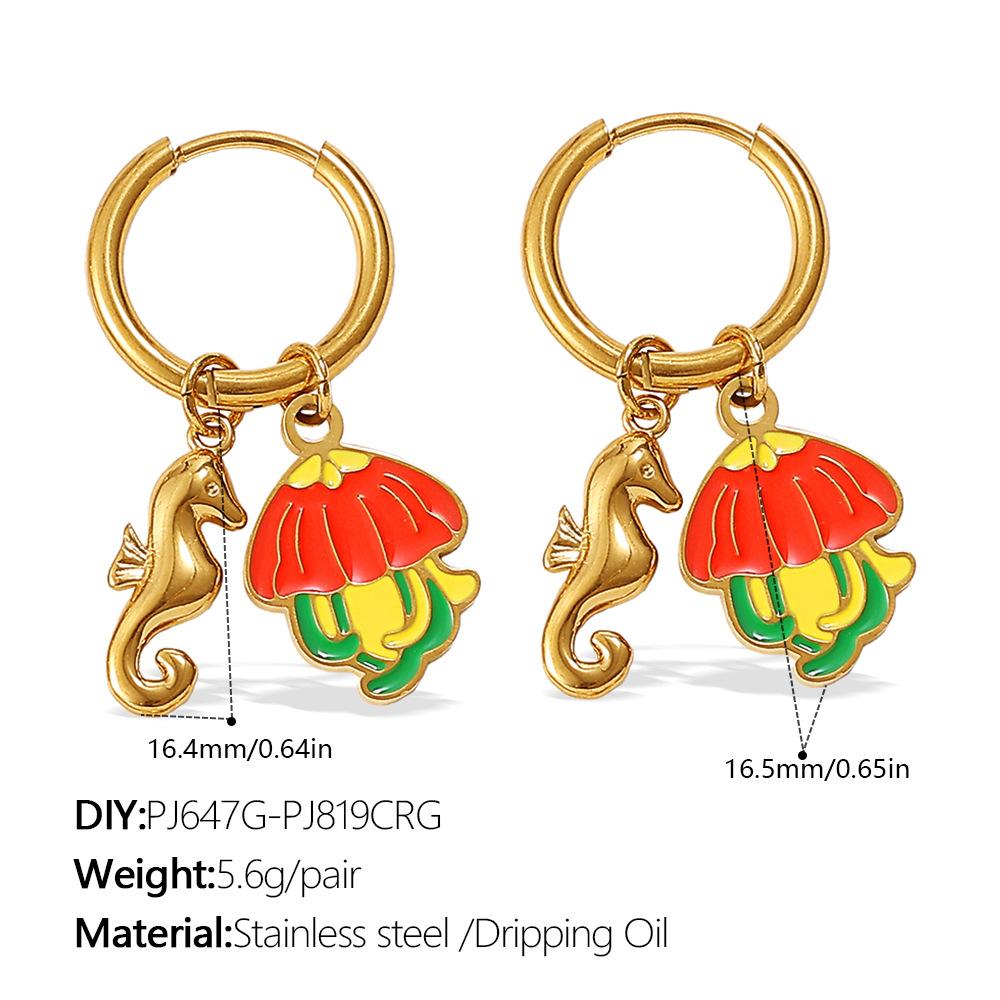 Ocean Wind DIY Dripping Octopus Turtle Pendant Earrings Stainless Steel Gold-plated Cute Earrings