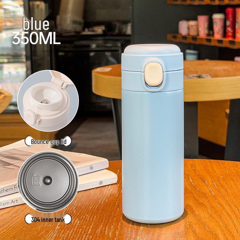 Cute Stainless Steel Vacuum Thermos with Flip-top Lid and Mini Straw - Customizable Student Gift