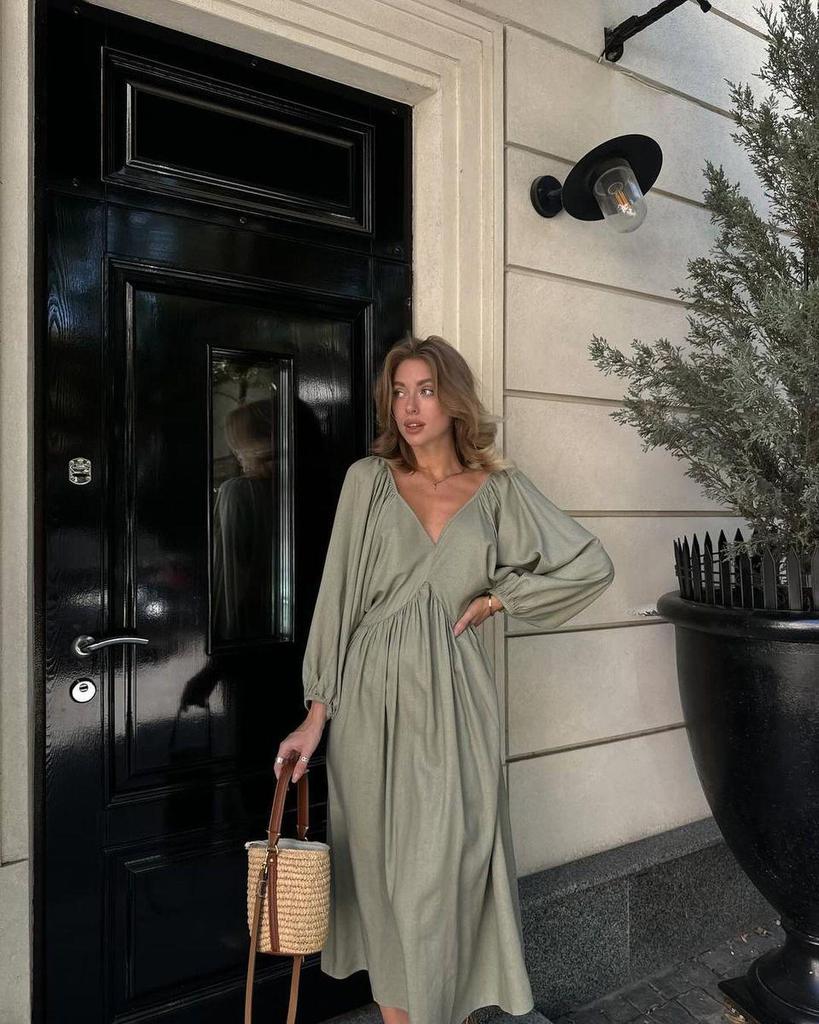 2024 Autumn European & American Long Backless Lace-Up Casual Dress
