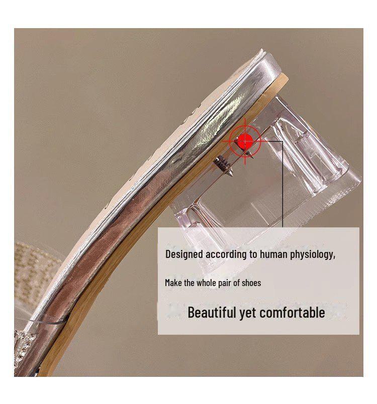 Papuci de vară la modă cu toc înalt și strasuri pentru femei