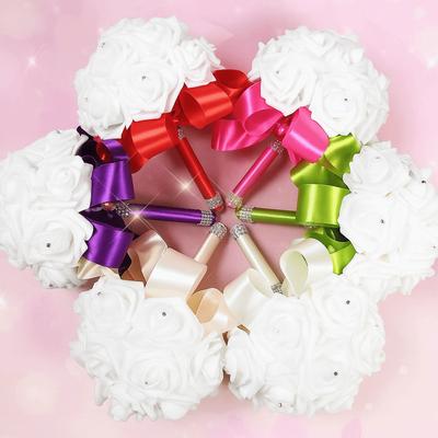 Romantic Rose Flower Bouquet PE Flower Satin Bridal Wedding Bouquet Simulation Artificial Rose Flower Party Decor