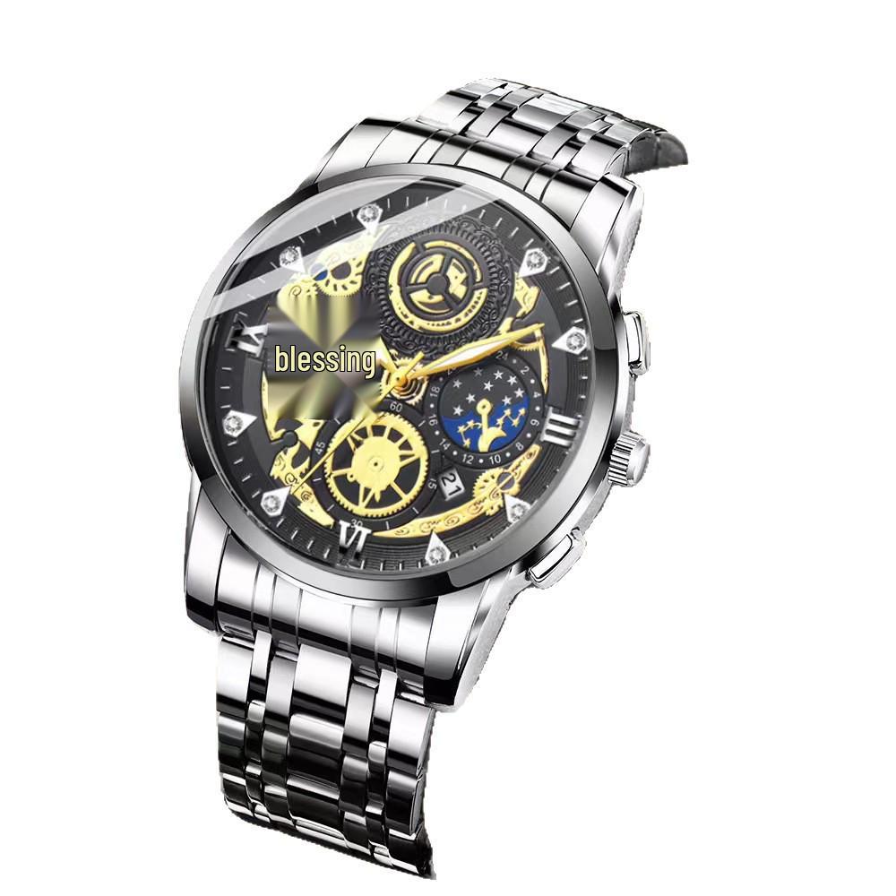 Tycoon Gold Men's Waterproof Diamond-Set Luminous Date Watch