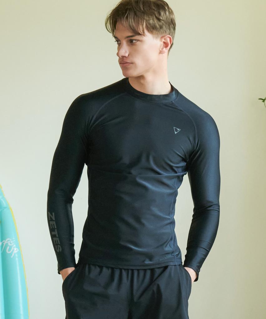 Jeteseu Men'S Slim Fit Long Sleeve Rash Guard Bk Sleeve Logo M_3A475