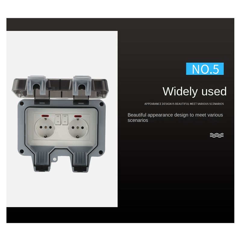 A84E-Outdoor Socket Waterproof Socket Dustproof With Switch Indicator Light, Wall Socket Wet Room Surface-Mounted Protective Con