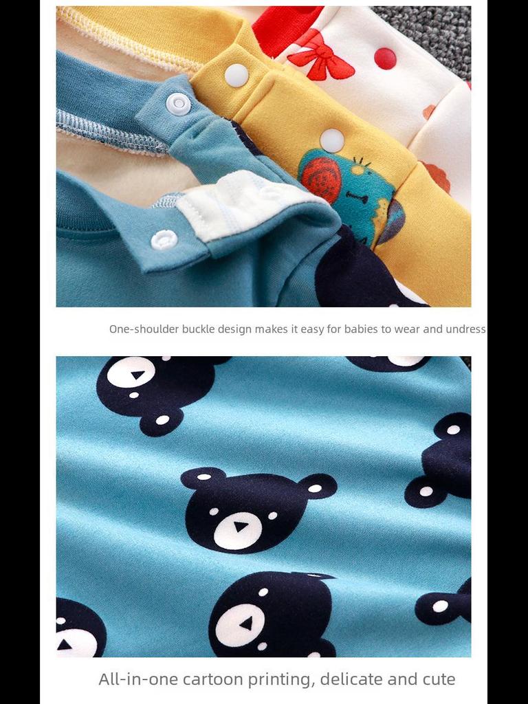 Baby-Unterwäscheset aus Samt mit hoher Taille: Jungen & Mädchen Pyjamas mit Bauchschutz für Herbst-Winter