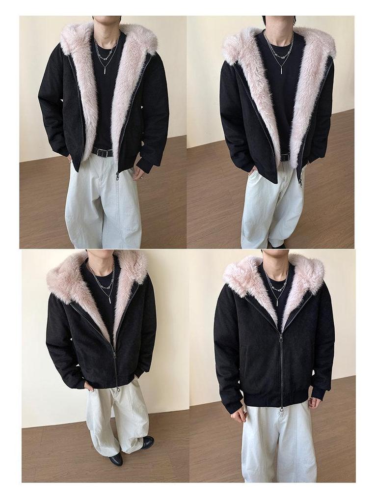 American Eagle Cat Ear Suede Fur Collar Jacket - Autumn/Winter Plus Velvet Short Outerwear