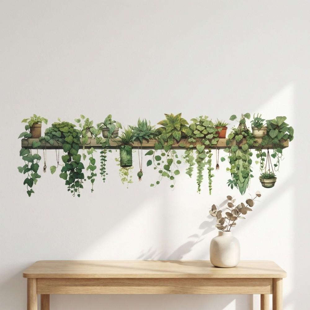 Hanging Basket Green Leaves Wall Stickers PVC Wallpaper Fresh Wall Decals  Bedroom