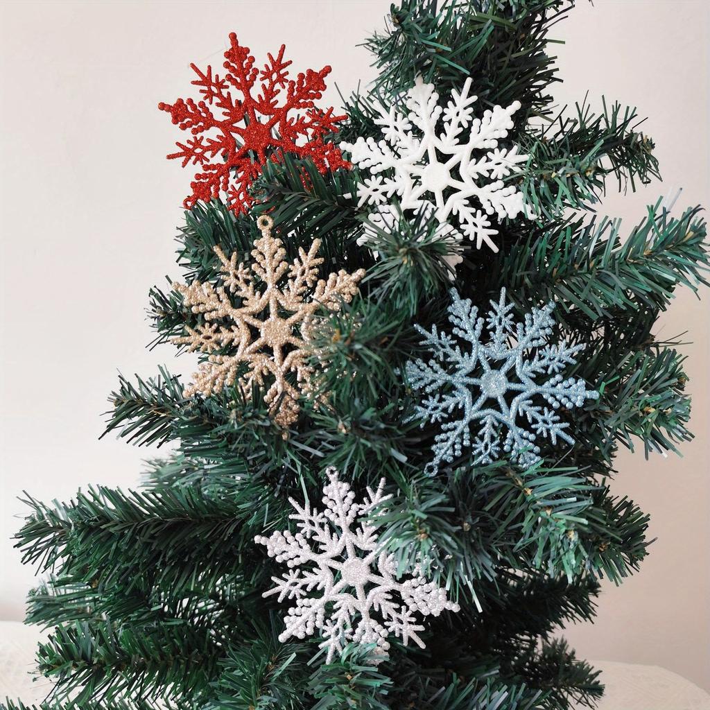 12pcs Christmas Snowflake Ornaments, Plastic Snowflake, Glitter SnowFlakes, Xmas Tree Pendant, Snowflake for Christmas Tree