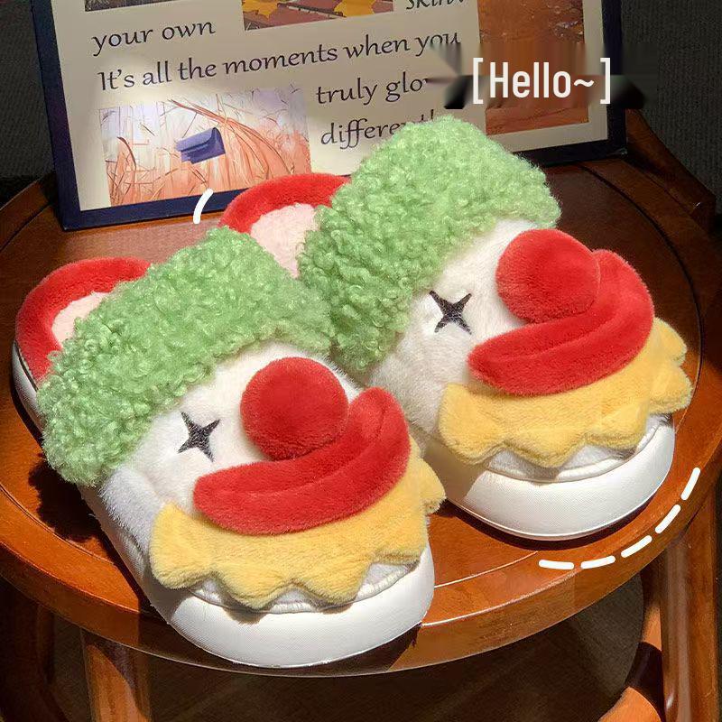 Women's Winter Clown Cotton Slippers - Non-slip, Warm, Cute for Dorm or Outdoors