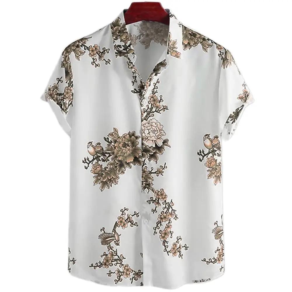 Summer Men's Floral Chinese Style Shirt Short Sleeve Hawaiian Shirts For Men Plus Size Quick Dry Tops Tee Shirt