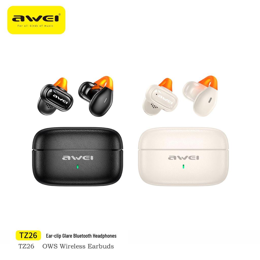 Awei Sports Bluetooth Ear-Clip Earphones with Cloud-Sensation Silicone for Long-Wear Comfort and Painless Wireless Stereo.