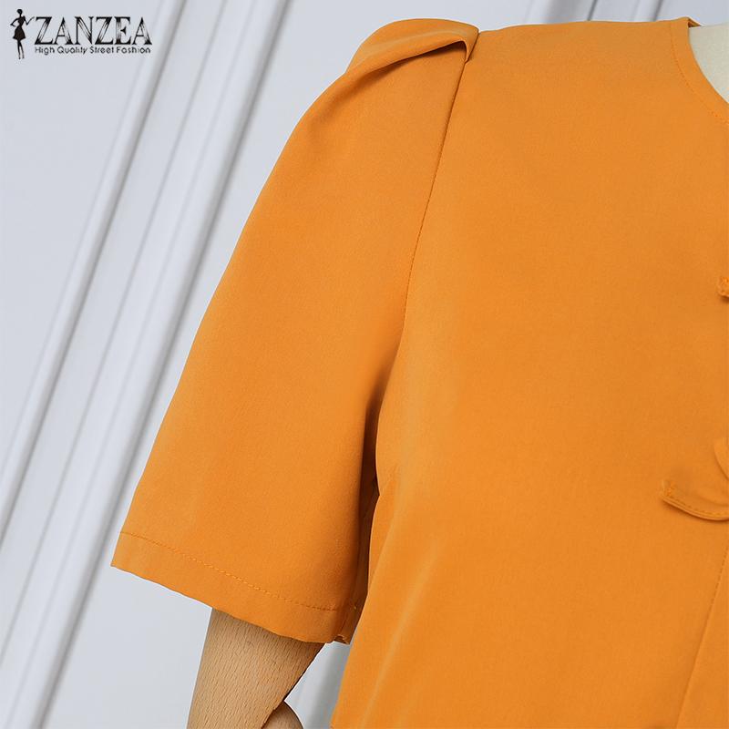 ZANZEA Women Casual V-Neck Summer Short Sleeve Long Dress
