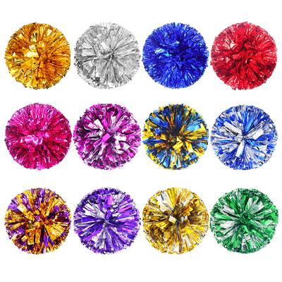 1Pc Pompon da cheerleader con doppio foro in plastica, con streamer metallico, per club e sport