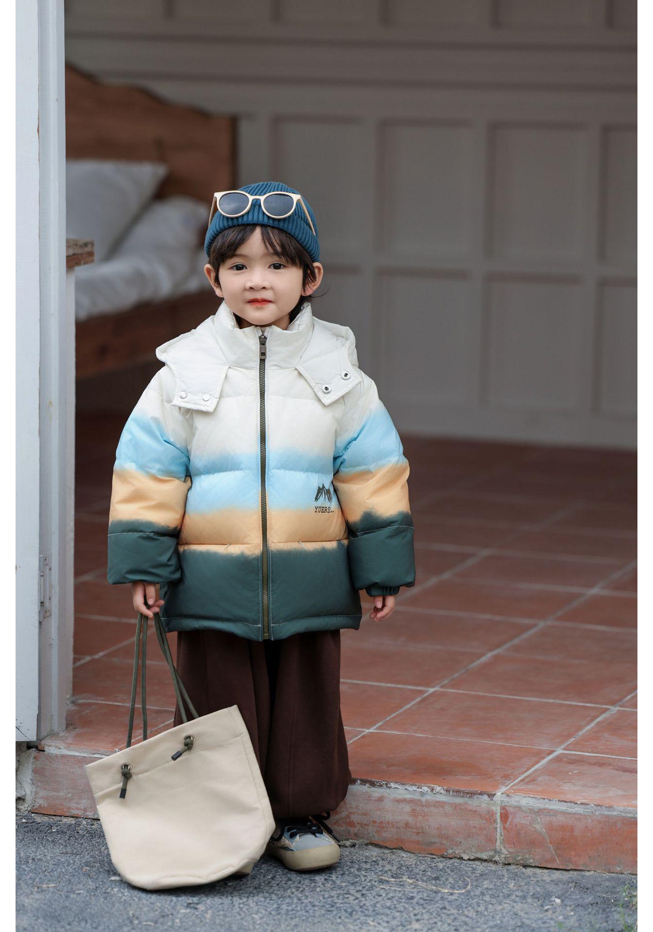 Boys Gradient Hooded Winter Down Jacket - Warm, Thickened Cotton Coat for Kids 120 cm армейский зеленый