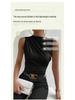2025 Fashion Sleeveless Semi-high Neck Ruched Pullover Vest