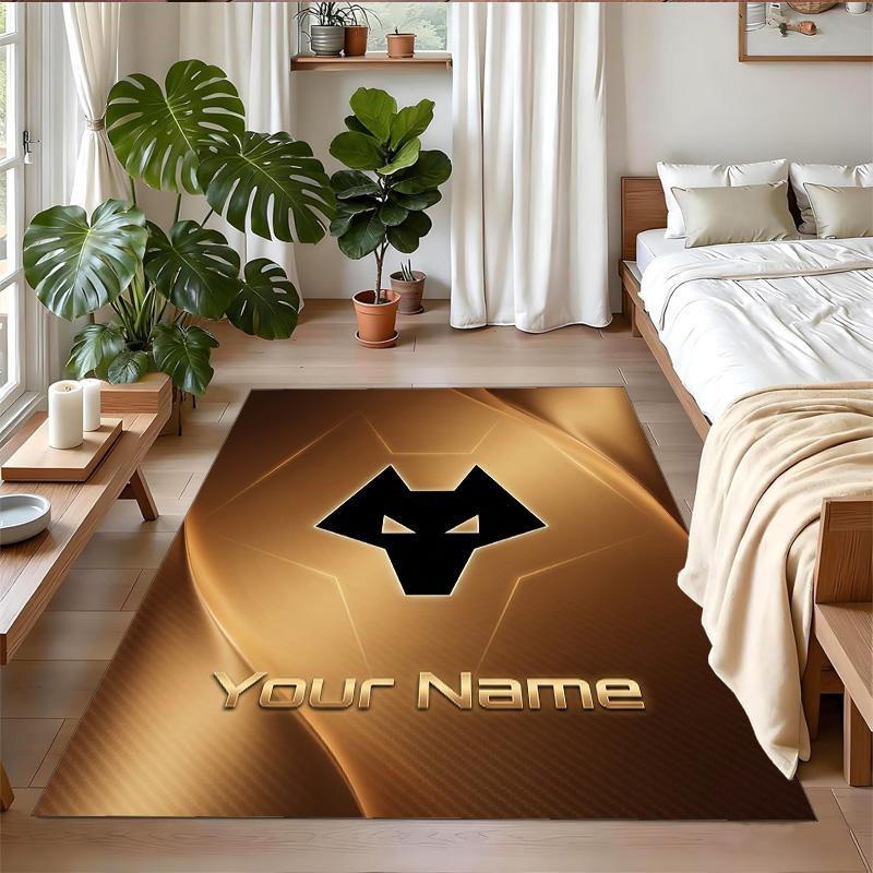 Crystal Velvet Rug Custom Name Text, Soft Non Slip Floor Mat Home DecorWolverhampton Wanderers Football