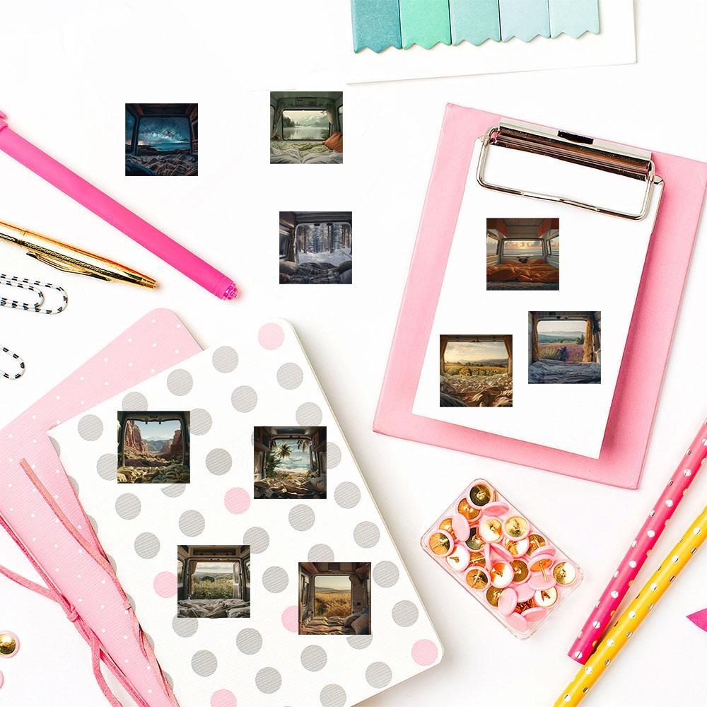 500PCS Camping Scenery Roll Stickers Scrapbooking Notebook Y2k Fashion Gift Colorful Graffiti Phone Fashion Aesthetic Sticker