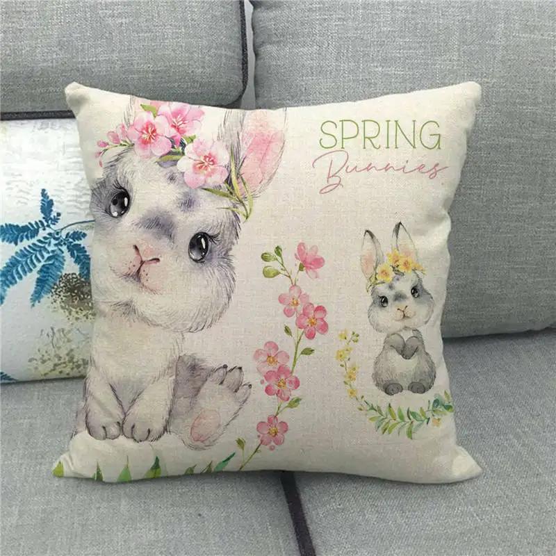 Easter Decor Pillow Covers 45x45cm Cartoon Bunny Eggs Printed Cushion Cover Spring Holiday Party Decorative Pillowcase for Couch