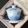 117ML Sprinkled Blue Daisy Cover Bowl High-end Exquisite Three Talents Hand-painted Ceramic Tea Bowl with Cover Kung Fu Tea Set