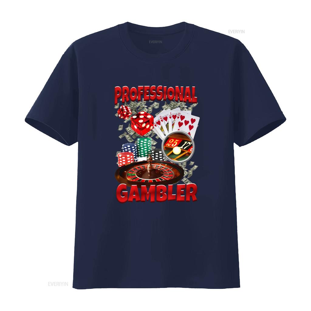 Professioneller Glücksspieler T-Shirt Lustiges Casino-Themen-Design Poker Würfel Chips Spielkarten Für Freund vintage Leicht