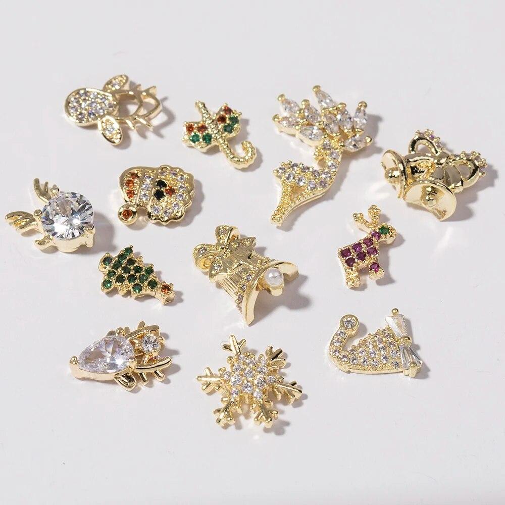 2pcs 3D Alloy Christmas Tree Bells Nail Art Zircon Pearl Metal Manicure Nails Accessories DIY Nail Decorations Supplies Charms