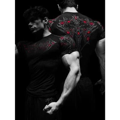 Men's Printed Comfortable Quick Drying Sports Tight Fitting T-shirt, High Stretch Short Sleeved Summer Outdoor