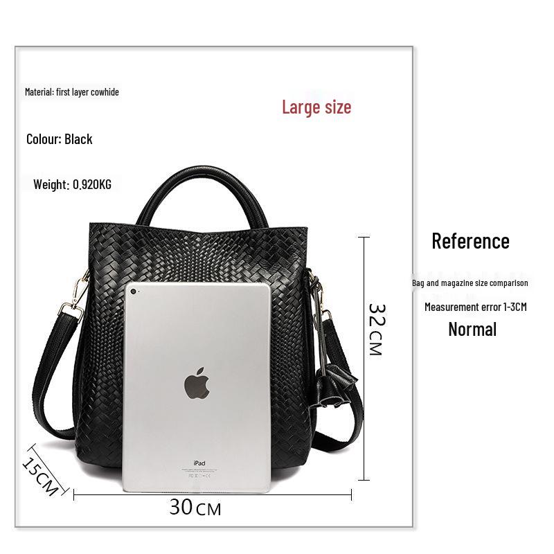 2026 Women's Genuine Cowhide Handbag - Large Capacity, New Woven Pattern Mother's Tote