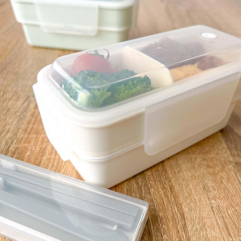 OSK Pale Color Lunch Green Dishwasher and Microwave Safe with Dividers Two-Tier Box, [HPCW-600D]