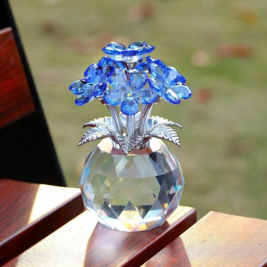 Faux Crystal Flower Figurine Forget Me Not Flower Gift for Women Sympathy Clear Glass Flower Ornaments for Valentine's Day Birthday Table Decor