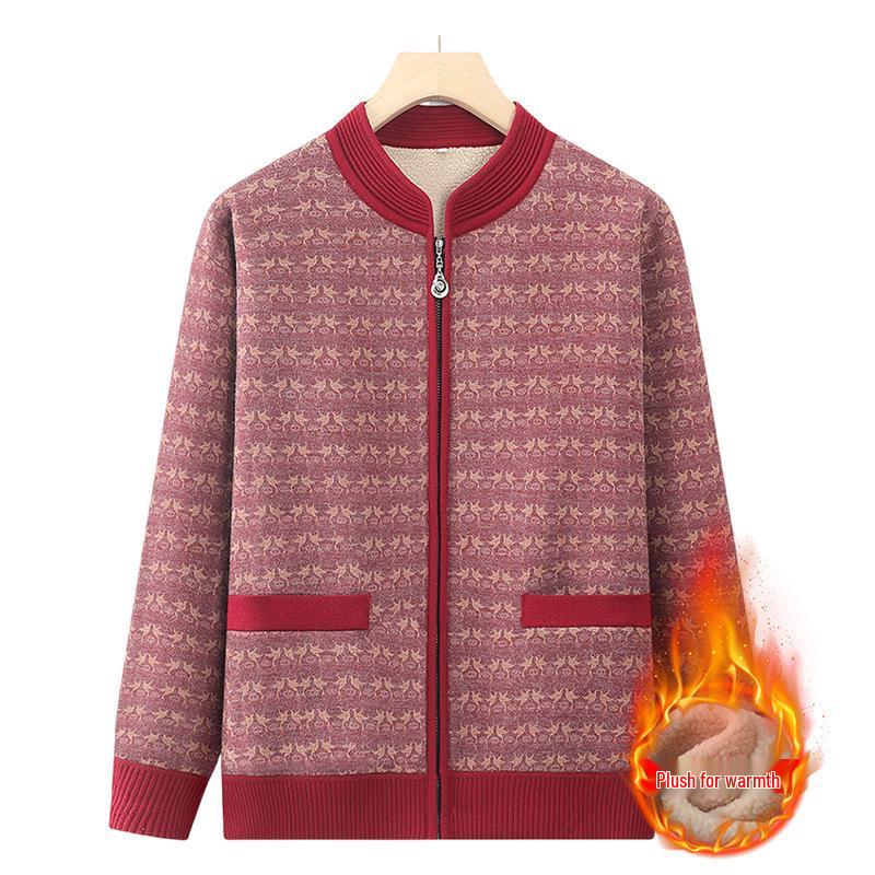 Grandma's Cozy Knitted Cardigan: Warm Velvet Sweater for Autumn/Winter