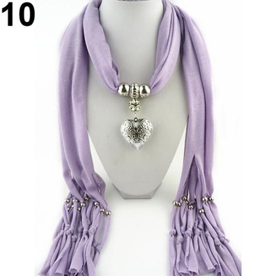Women Fashion Soft Bead Tassels Scarf with Love Heart Charm Pendant Accessory