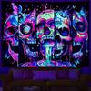 Heopapin Blacklight Skull Art Tapestry UV Reactive Neon Skeleton Butterfly Tapestries Trippy Blacklight Horror Face Tapestry Halloween Aesthetic Wall