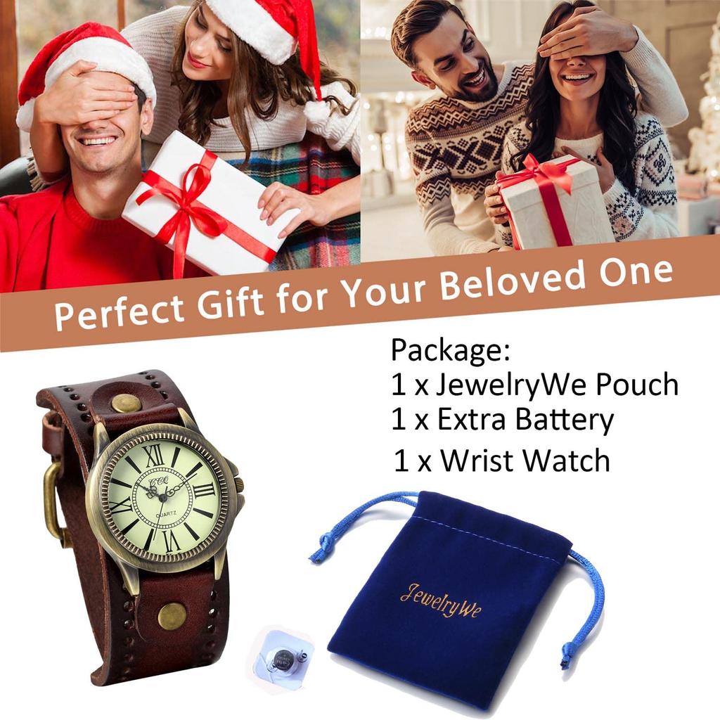 JewelryWe Wristwatch for Men and with a Retro Stylish Leather and Alloy Perfect for Birthdays and Day Brown Antique-Style Women, Unisex, Dial-Style
