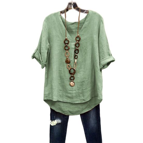 

Women Shirt V-Neck Short Sleeve Loose Fit Tee Shirt Pure Color Summer Casual Blouse Work Parties Vacations Wear L светло-зеленый