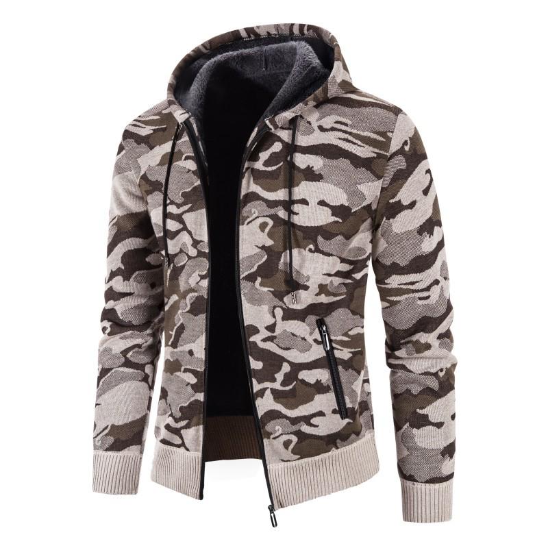 Men's 2021 Camouflage Plus Size Velvet Sweater Cardigan Slim Fit Hooded Jacket