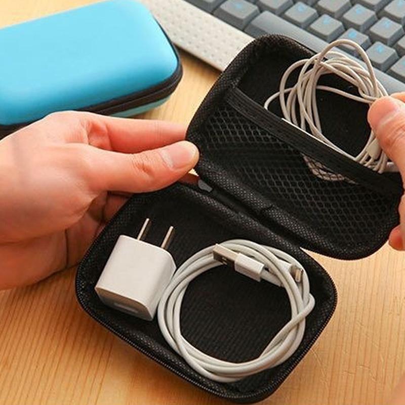 Hard Eva Shockproof Earphone Storage Case Inner Mesh Pocket For Earbuds Cables Coins Travel Commute