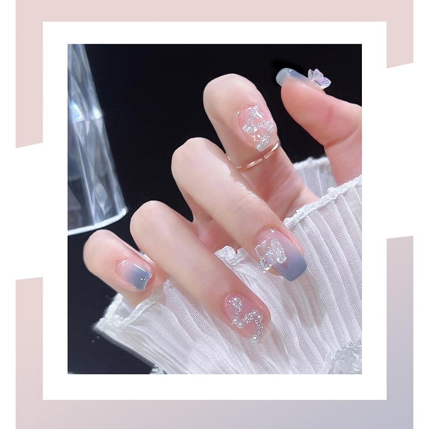 24 sztuk/pudło Lakier do paznokci i chce Flash Drill. Fałszywe paznokcie wklej motylkowe naklejki do paznokci są odpinane sztuczne paznokcie naciśnij na kwadratowej główce pełna okładka