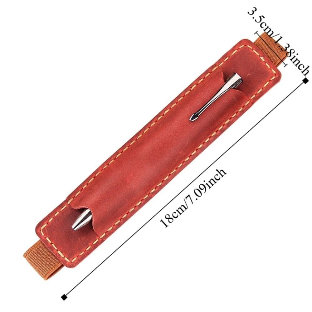 Elastic Band Pen Case Holder Crazy Horse Leather Portable Pen Pouch Leather Pencil Bag  Anime Fan