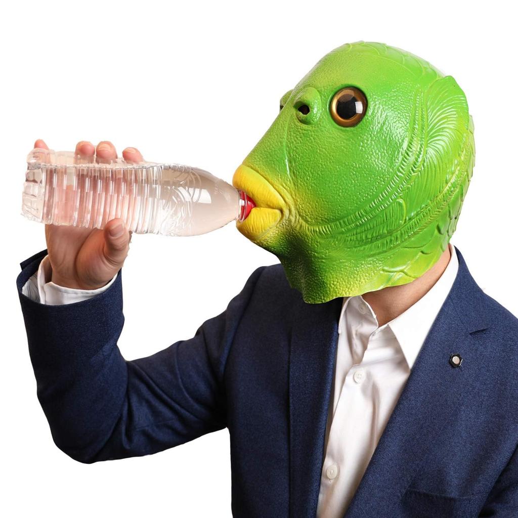 [ShuaWdk] Funny Green Fish Head Mask for Halloween, Funny Merman Mask, Animal Mask, Headgear, Disguise, Monster, Cosplay, Realistic Rubber Green Head