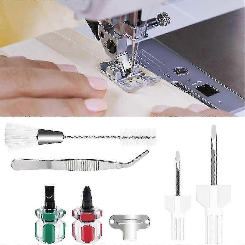 7 Piece Sewing Machine Cleaning Kit Include Tweezers Double Ended- Brush Needle Board Screwdriver