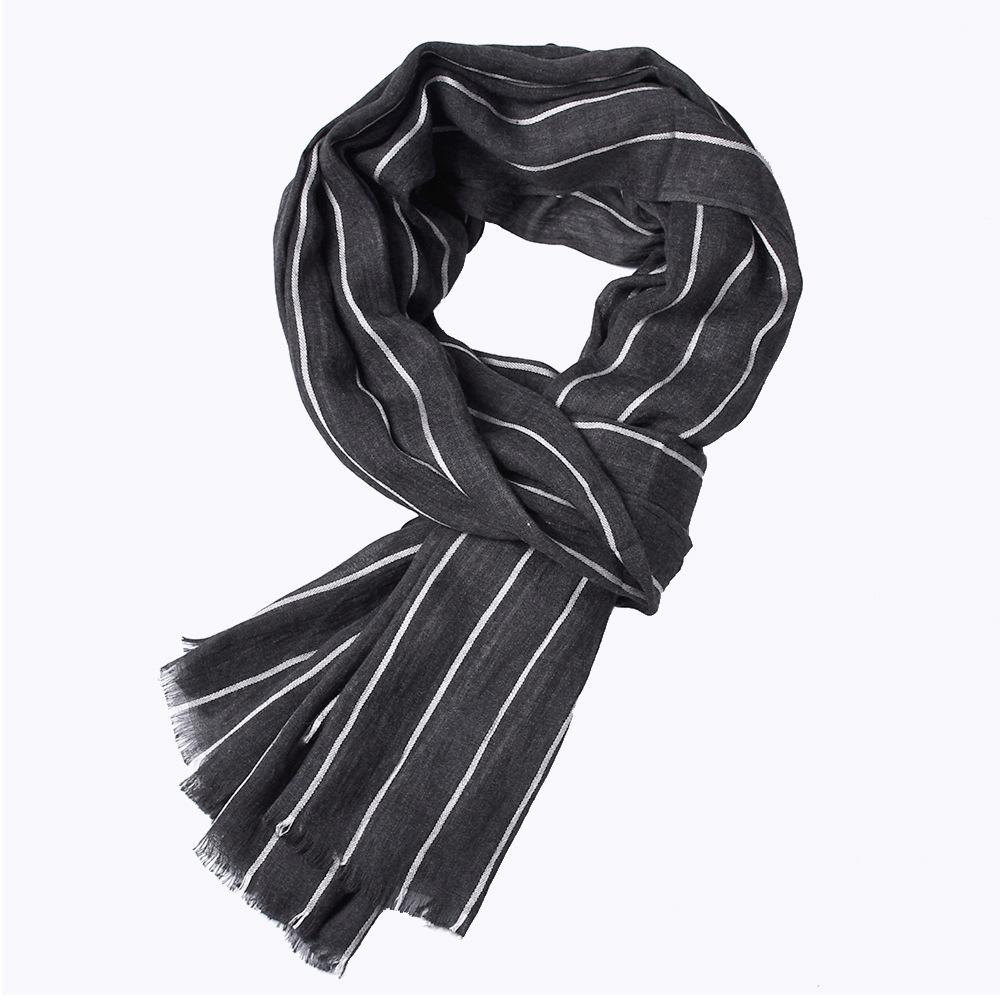 Blue Cotton Linen Men Scarf Spring Autumn Striped Tassel Scarf Men Fashion Style Male Accessories