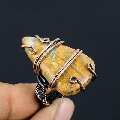 Anillo de Gema Jasper Abejorro Natural Envuelto a Mano con Alambre de Cobre Talla 7 u6F63