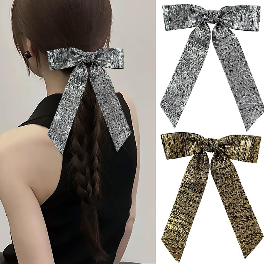 Pleated Gold And Silver Bow Hairpin Women'S Back Head Spring Clip Fashion Hair Accessories
