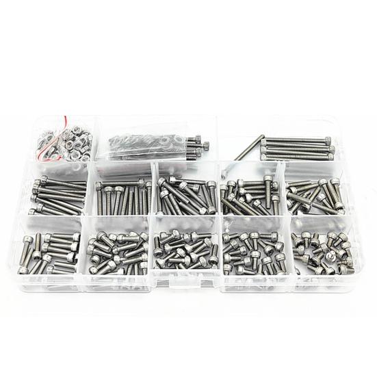 380 stk M3 sekskantet hodehette Skruer Bolter Muttere Rustfritt stål sortimentsett for maskiner